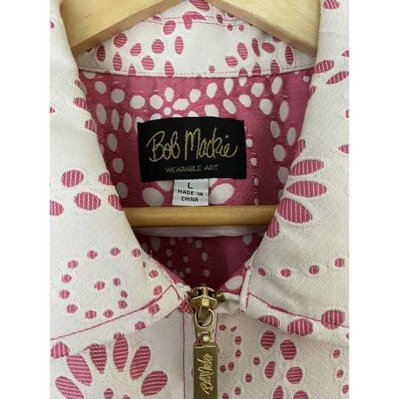 Bob Mackie Wearable Art Floral Eyelet Jacket Women's L Collared Full Zip Preppy - Picture 4 of 8